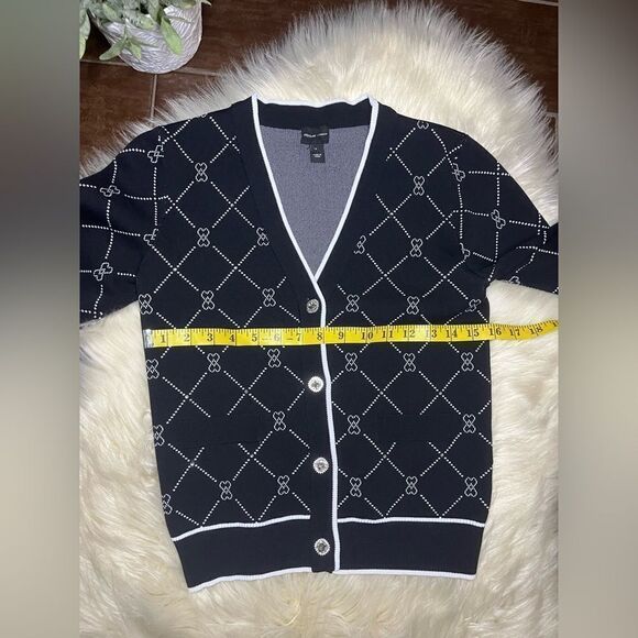 River Island London Black argyle Heart Knit Cardigan Sz 14 - Picture 10 of 12